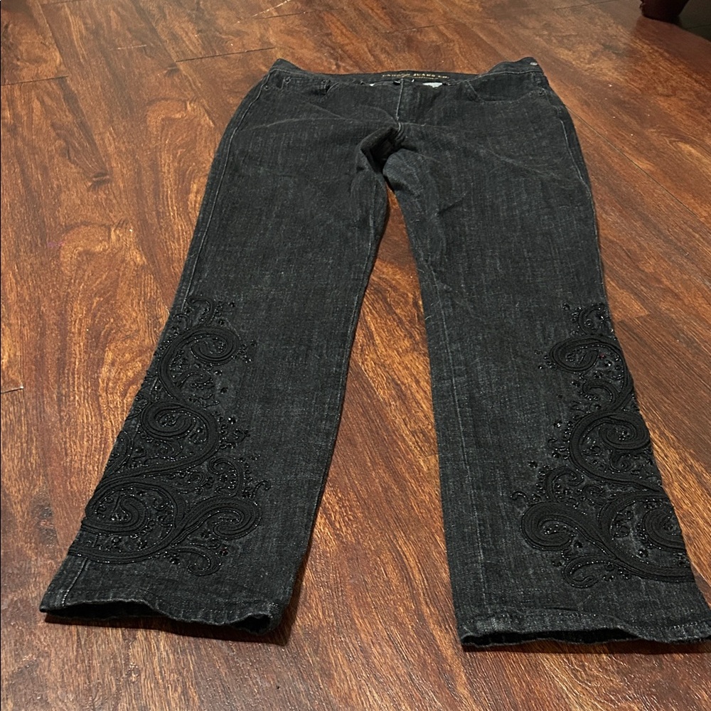 Embellished Black Straight-Leg Jeans for Women size 4